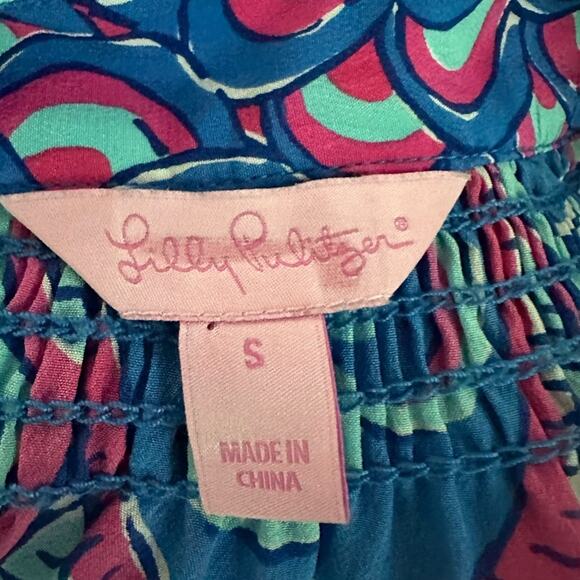 Lilly Pulitzer Elsa Blouse Top in Reel Me In 100% Silk Mermaid Core Vacation Sm - Picture 10 of 12